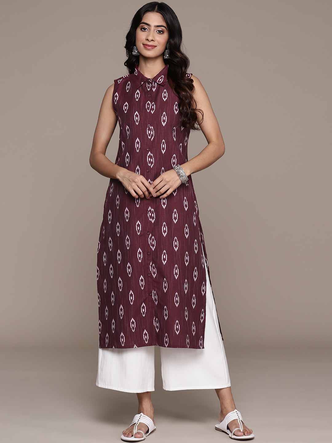 

Anubhutee Ethnic Motifs Printed Shirt Collar Kurta, Maroon