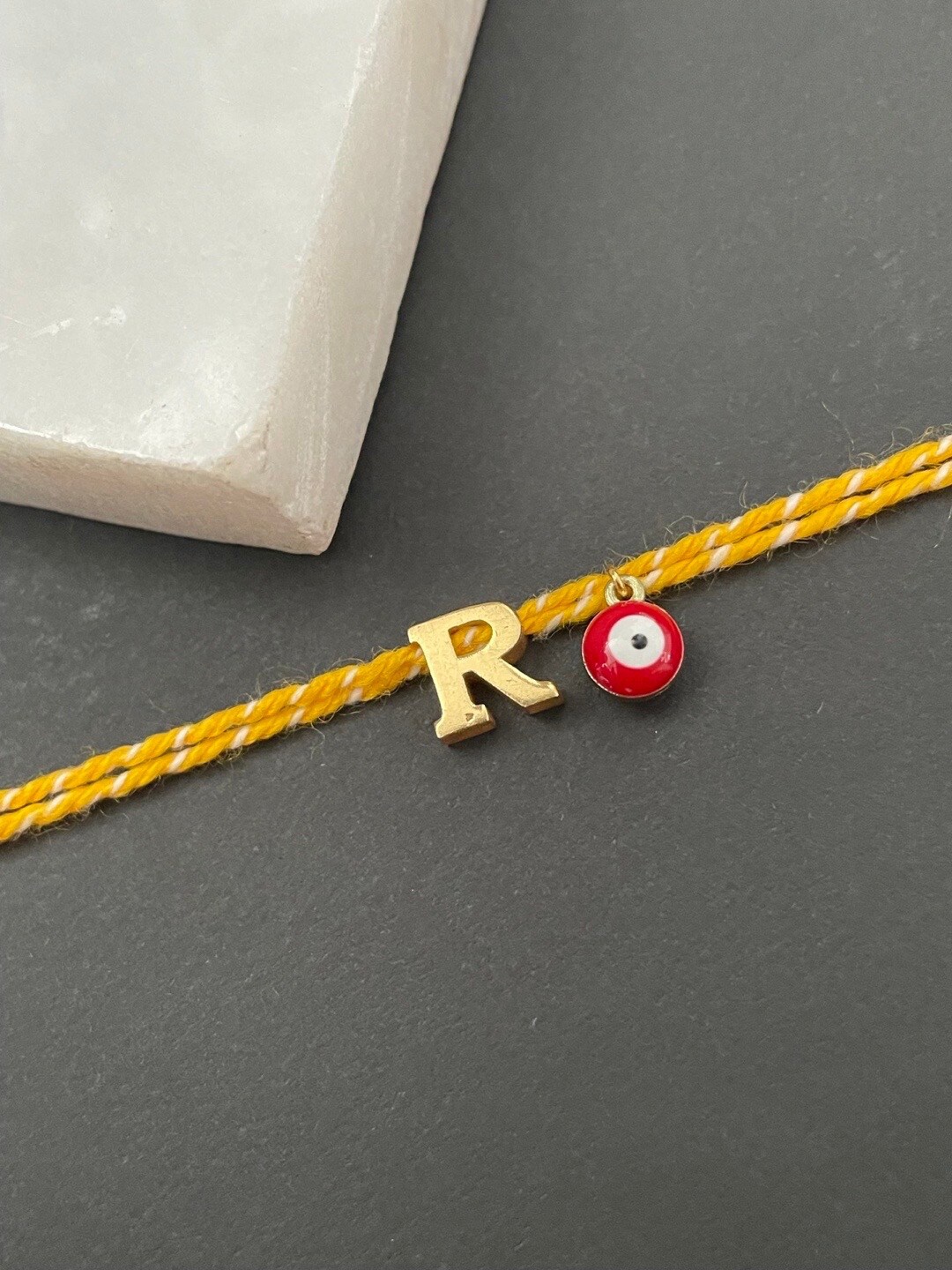 

Digital Dress Room-Gold-Plated Letter R-Charm & Evil Eye CharmBraceletRakhi