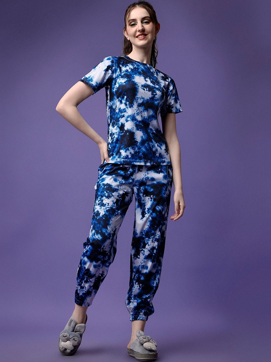 

UDBHAV TEXTILE Lycra Cotton Dyed T-Shirt With Joggers, Navy blue