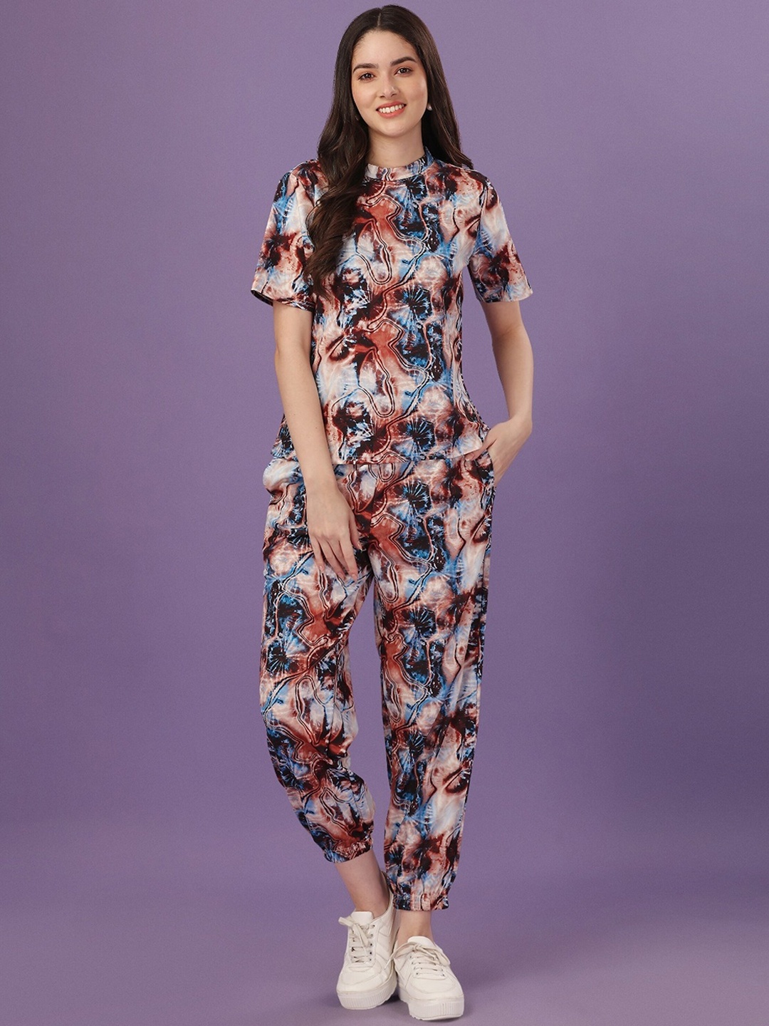 

UDBHAV TEXTILE Abstract Printed T-Shirt With Joggers, Peach