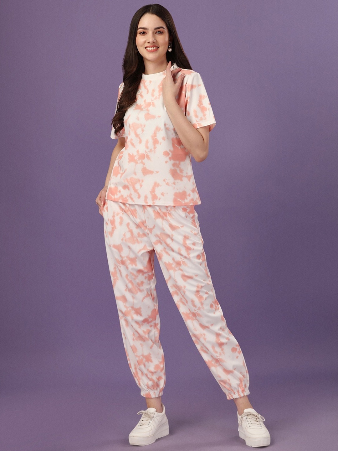 

UDBHAV TEXTILE Tie-Dyed T Shirt & Jogger Co-Ords Set, Peach