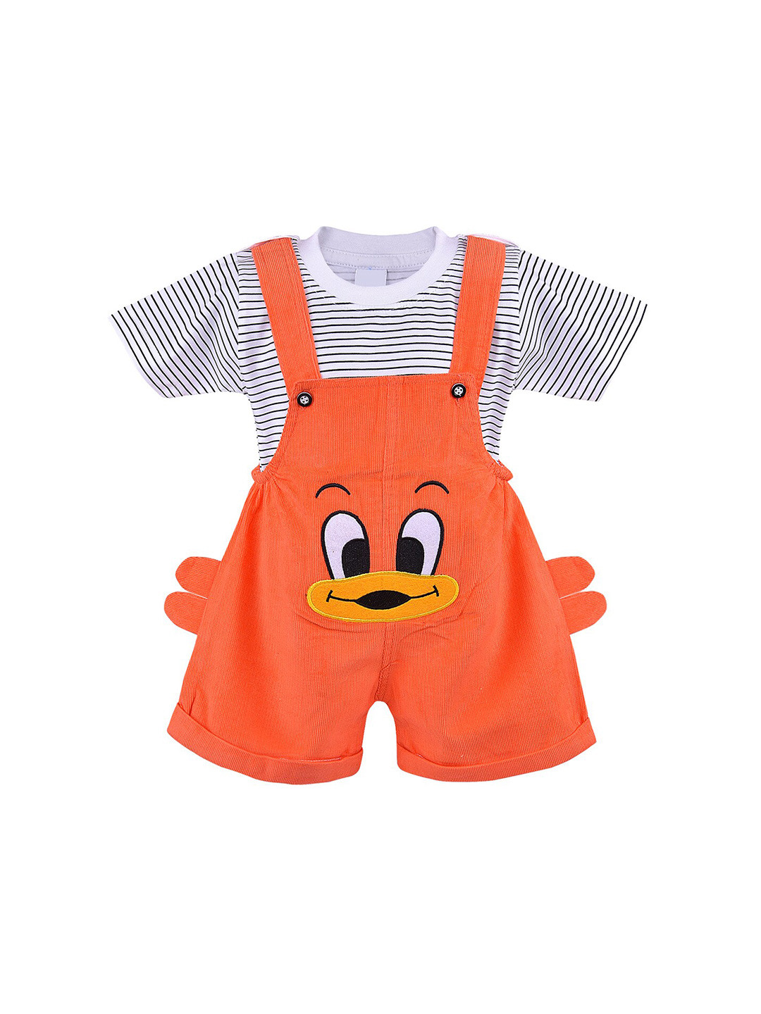 

Wish Karo Boys Striped T-shirt with Printed Dungarees, Orange