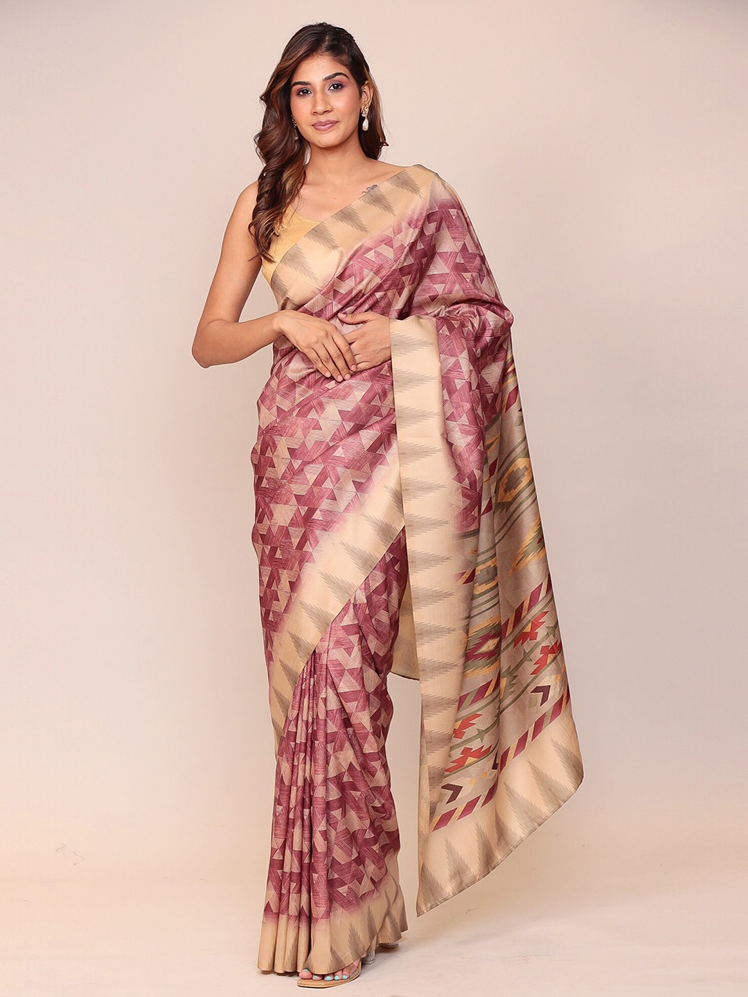 

ZARI Abstract Printed Saree, Green