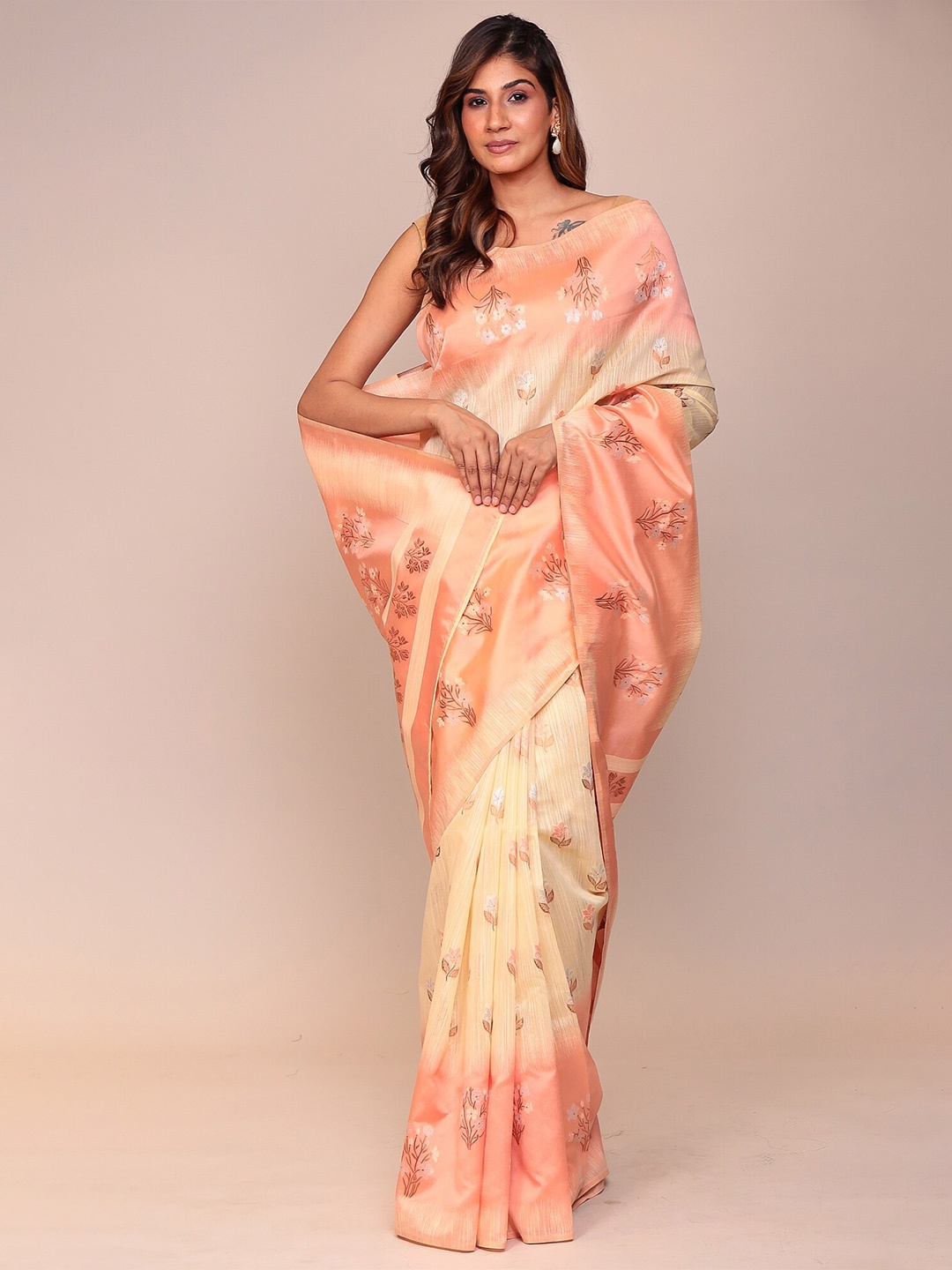 

ZARI Woven Design Organza Saree, Cream
