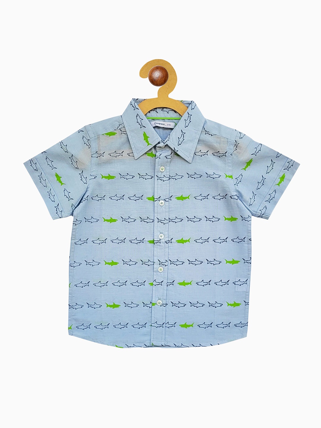 

Campana Boys Opaque Printed Cotton Casual Shirt, Blue