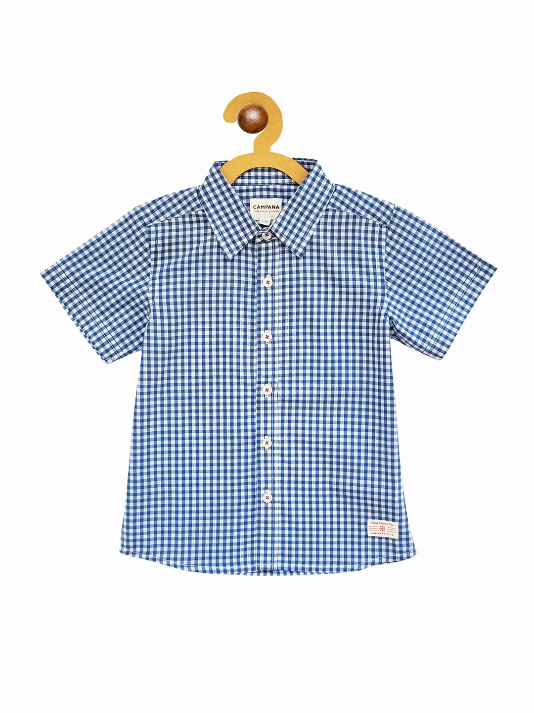 

Campana Boys Gingham Checked Opaque Cotton Casual Shirt, Blue