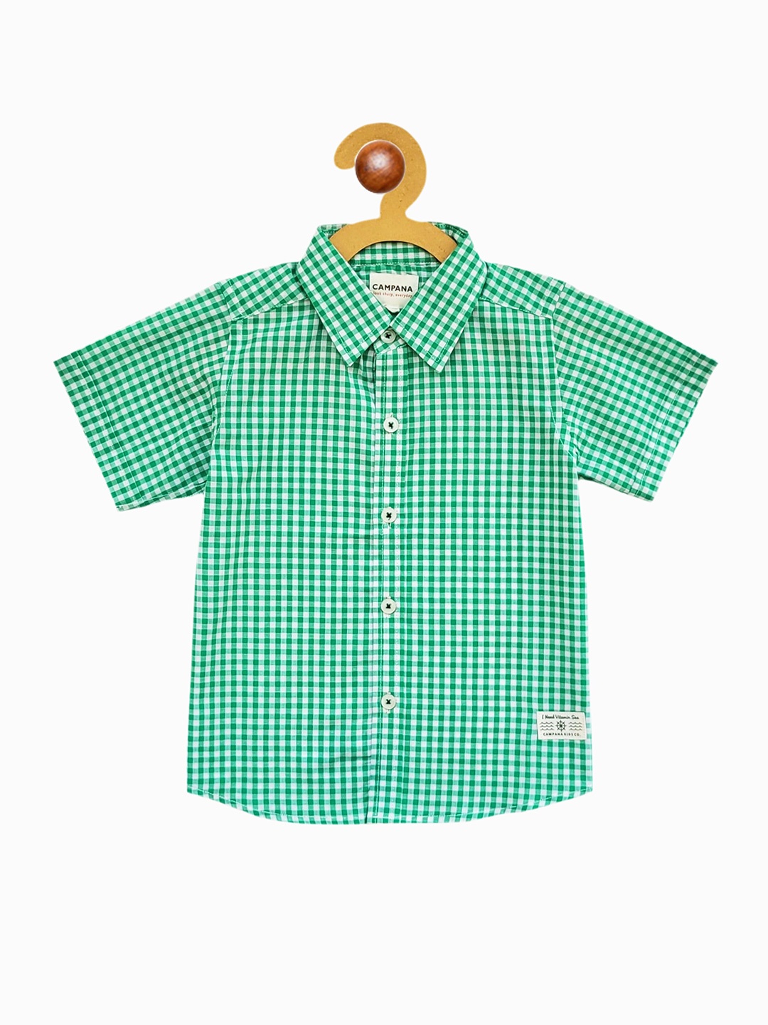 

Campana Boys Gingham Checked Cotton Casual Shirt, Green