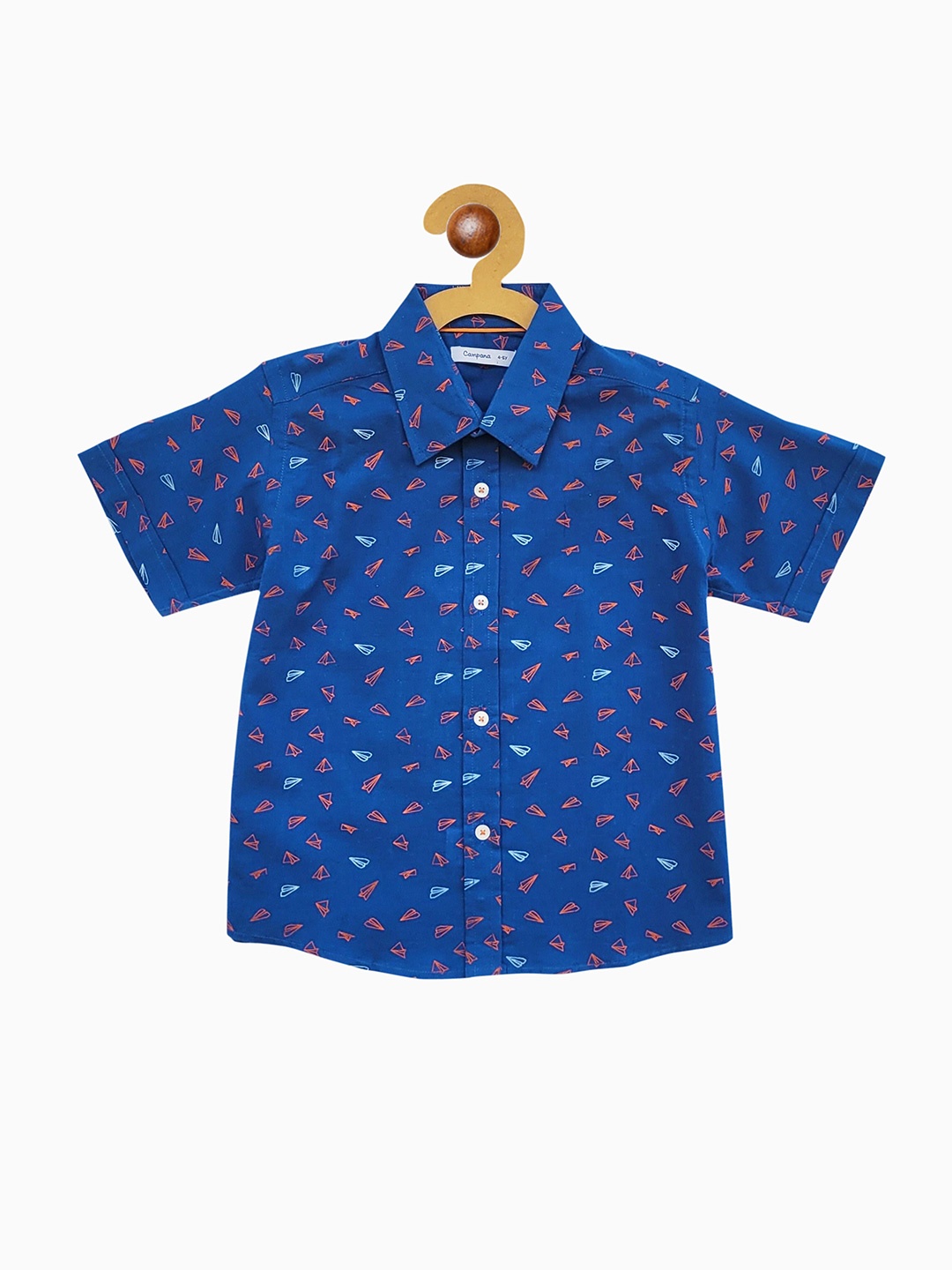 

Campana Boys Conversational Printed Cotton Casual Shirt, Blue