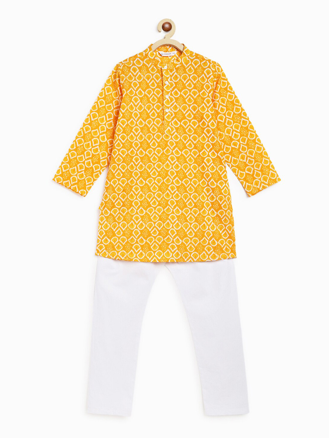 

Campana Boys Floral Printed Regular Pure Cotton Kurta with Pyjamas, Yellow