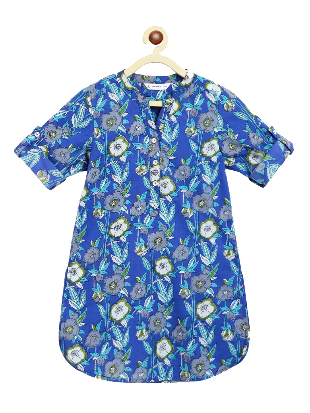 

Campana Girls Floral Printed Pure Cotton A-Line Kurta, Blue