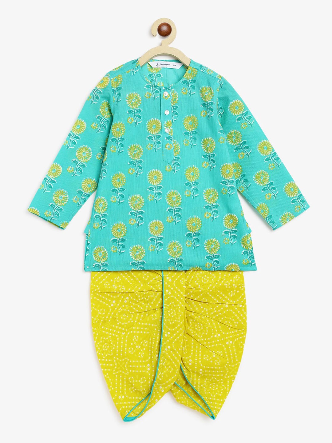 

Campana Ethnic Motifs Printed Regular Pure Cotton Kurta With Dhoti Pants, Turquoise blue