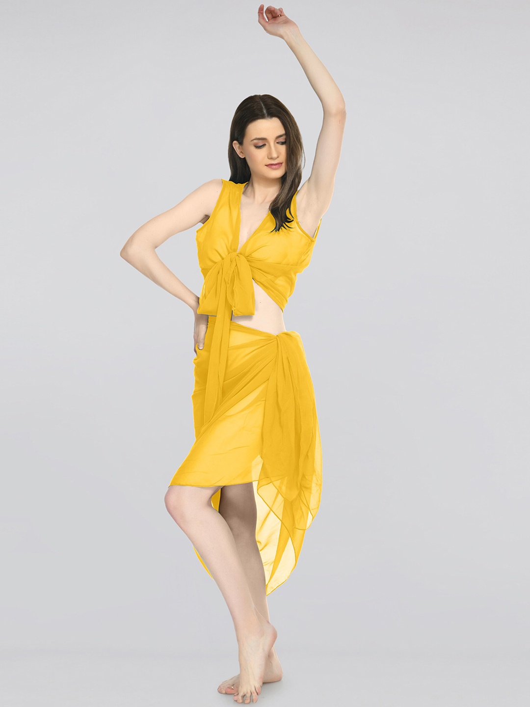 

MIRCHI FASHION V-Neck Georgette Swimwear Cover-Up Set, Yellow
