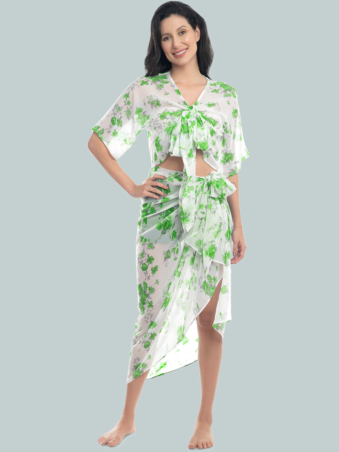 

MIRCHI FASHION Floral Printed Georgette Swimwear Cover Up Set, White