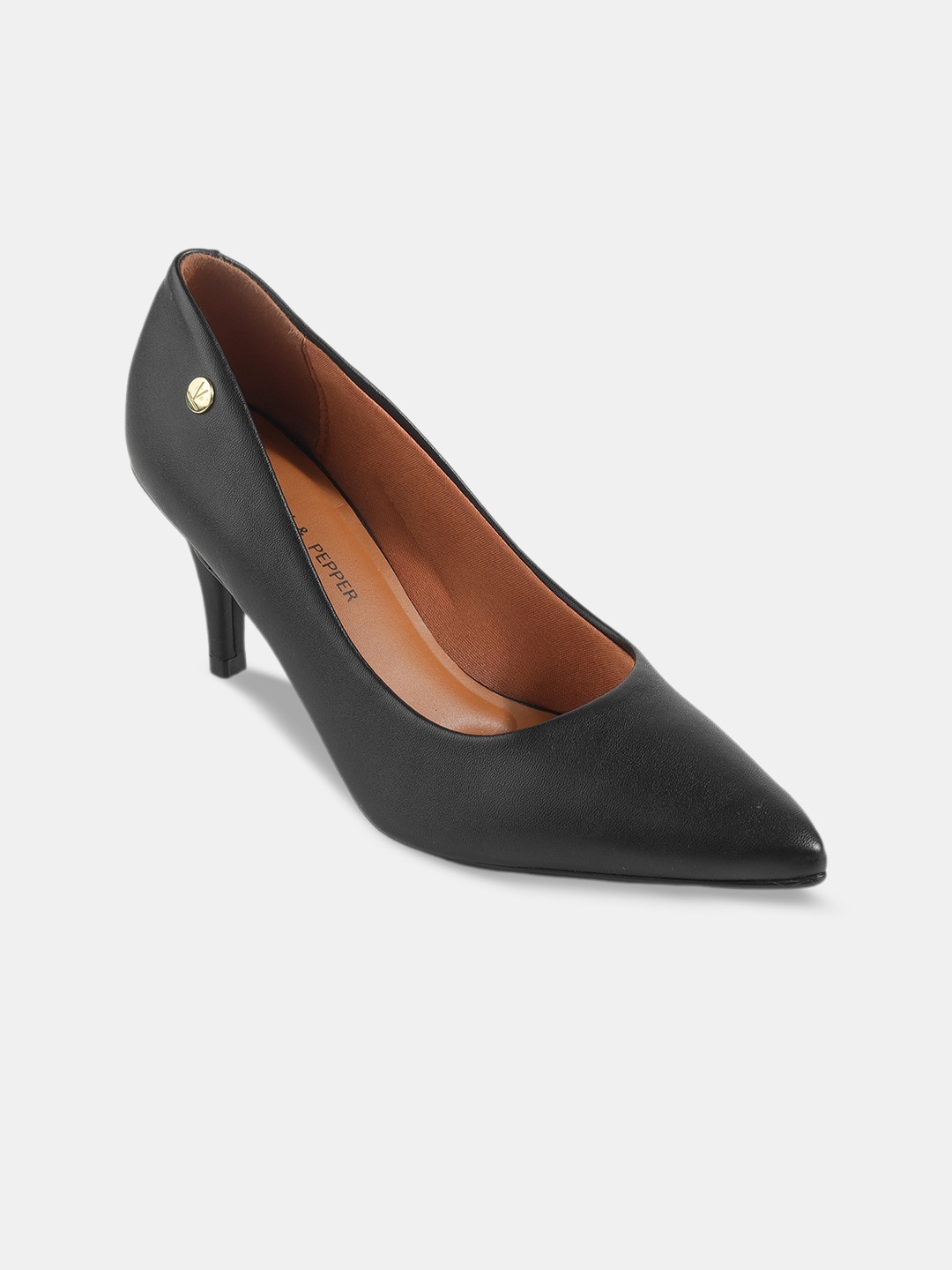 

LEMON & PEPPER Textured Pointed Toe Kitten Heel Pumps, Black