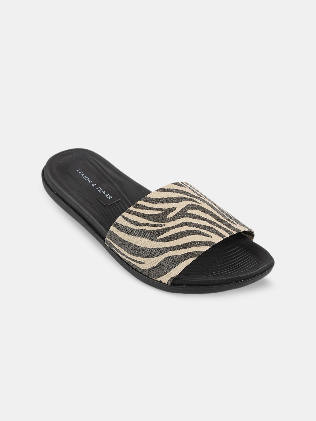 

LEMON & PEPPER Printed Open Toe Flats, Black
