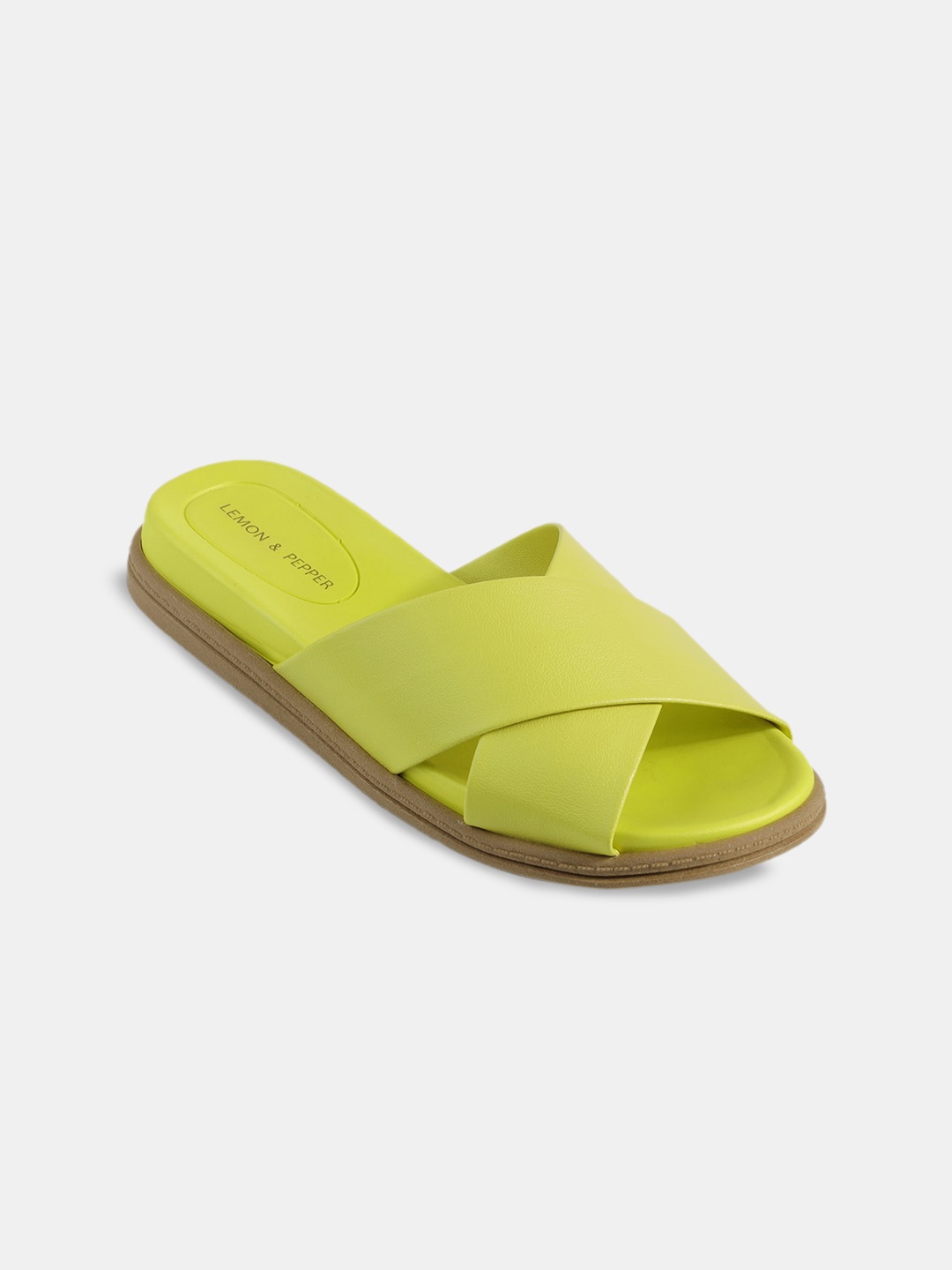 

LEMON & PEPPER Cross Strap Open Toe Flats, Yellow
