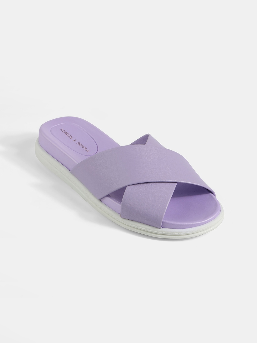 

LEMON & PEPPER Cross Strap Open Toe Flats, Lavender