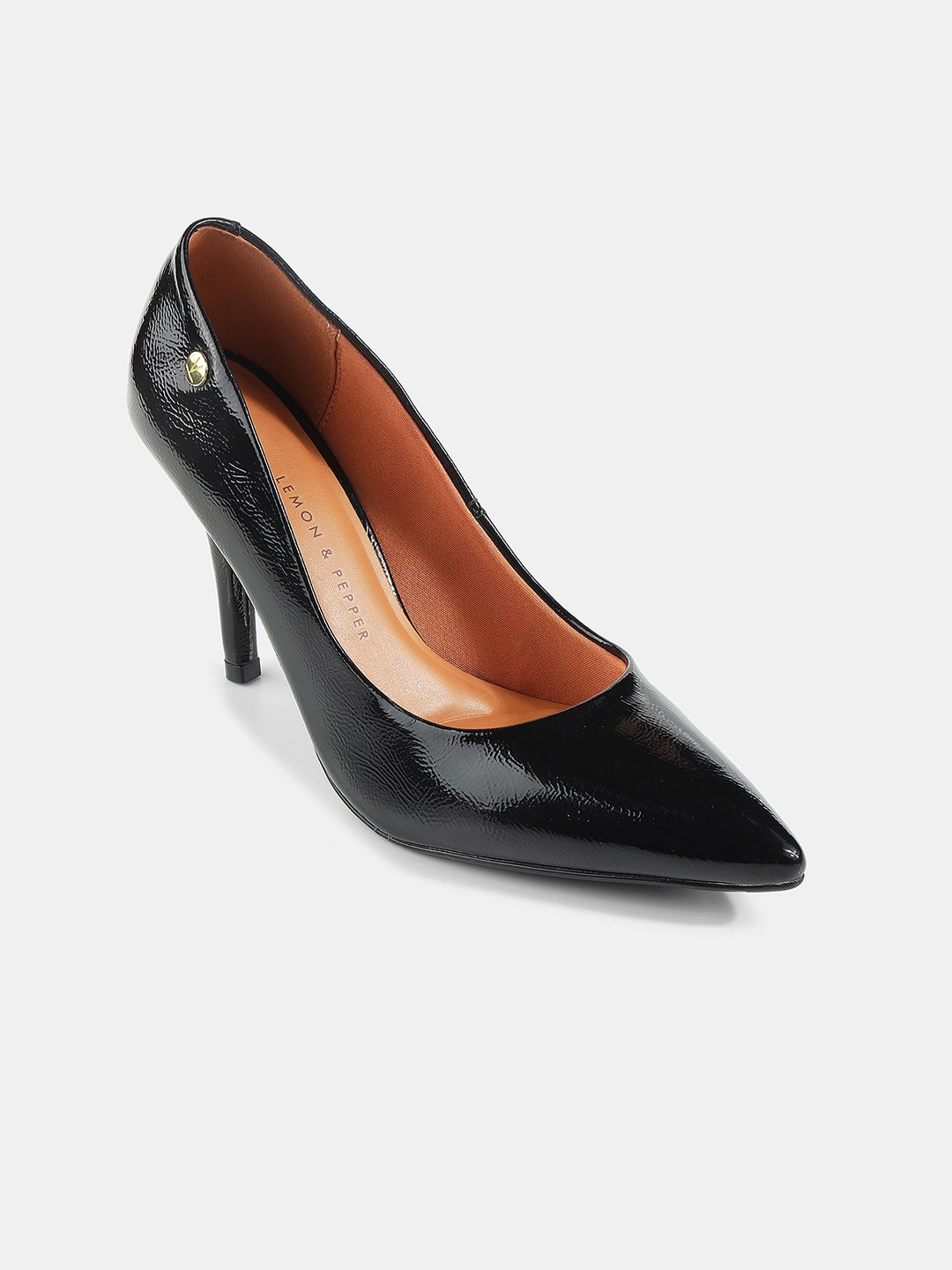

LEMON & PEPPER Textured Pointed Toe Slim Heels, Black