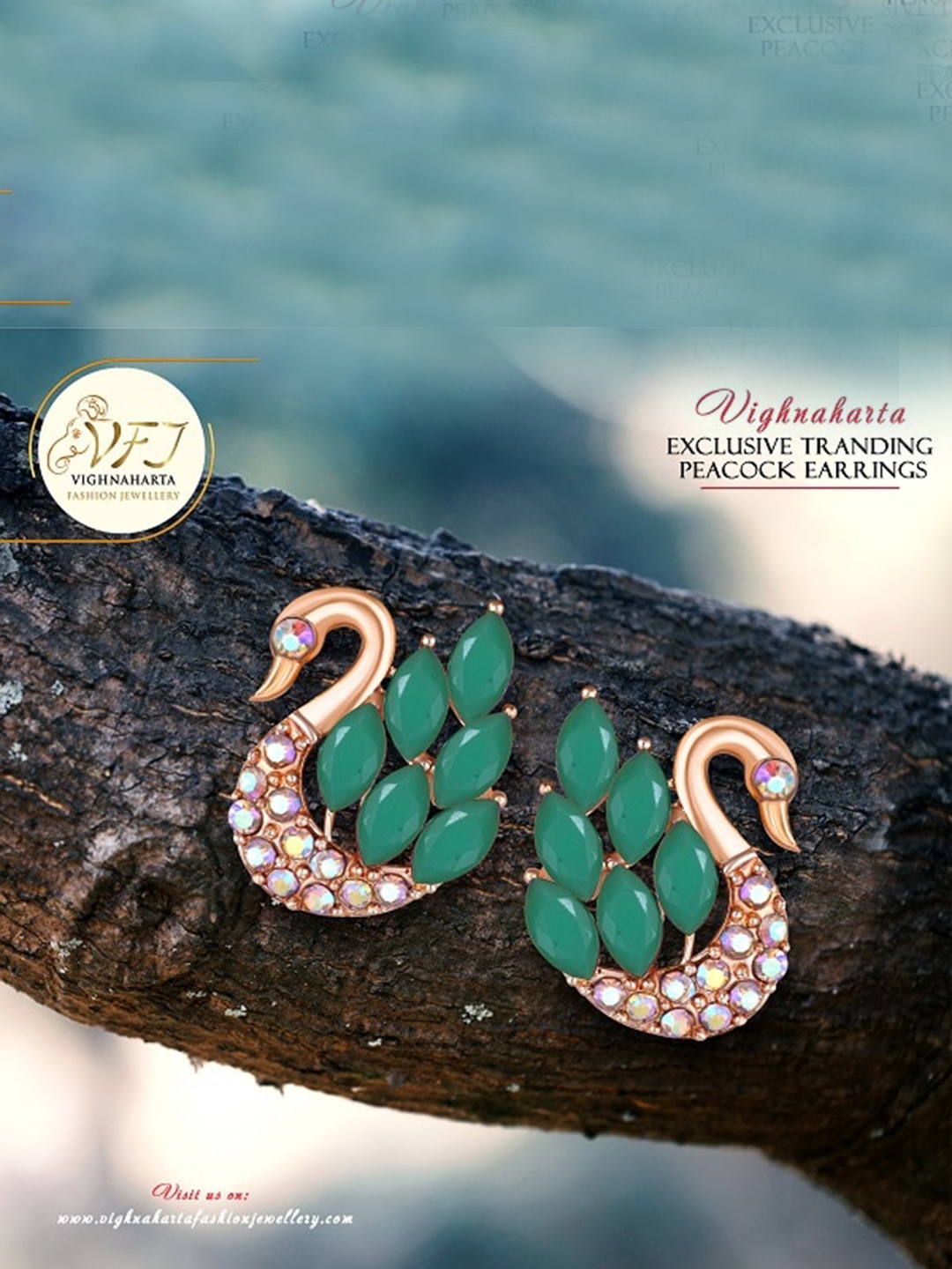 

Vighnaharta Gold-Plated Peacock Shaped CZ Studs Earrings