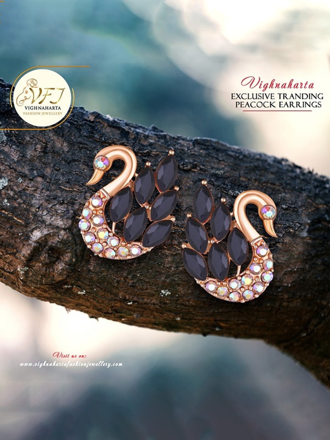 

Vighnaharta Gold-Plated Peacock Shaped CZ Studs Earrings