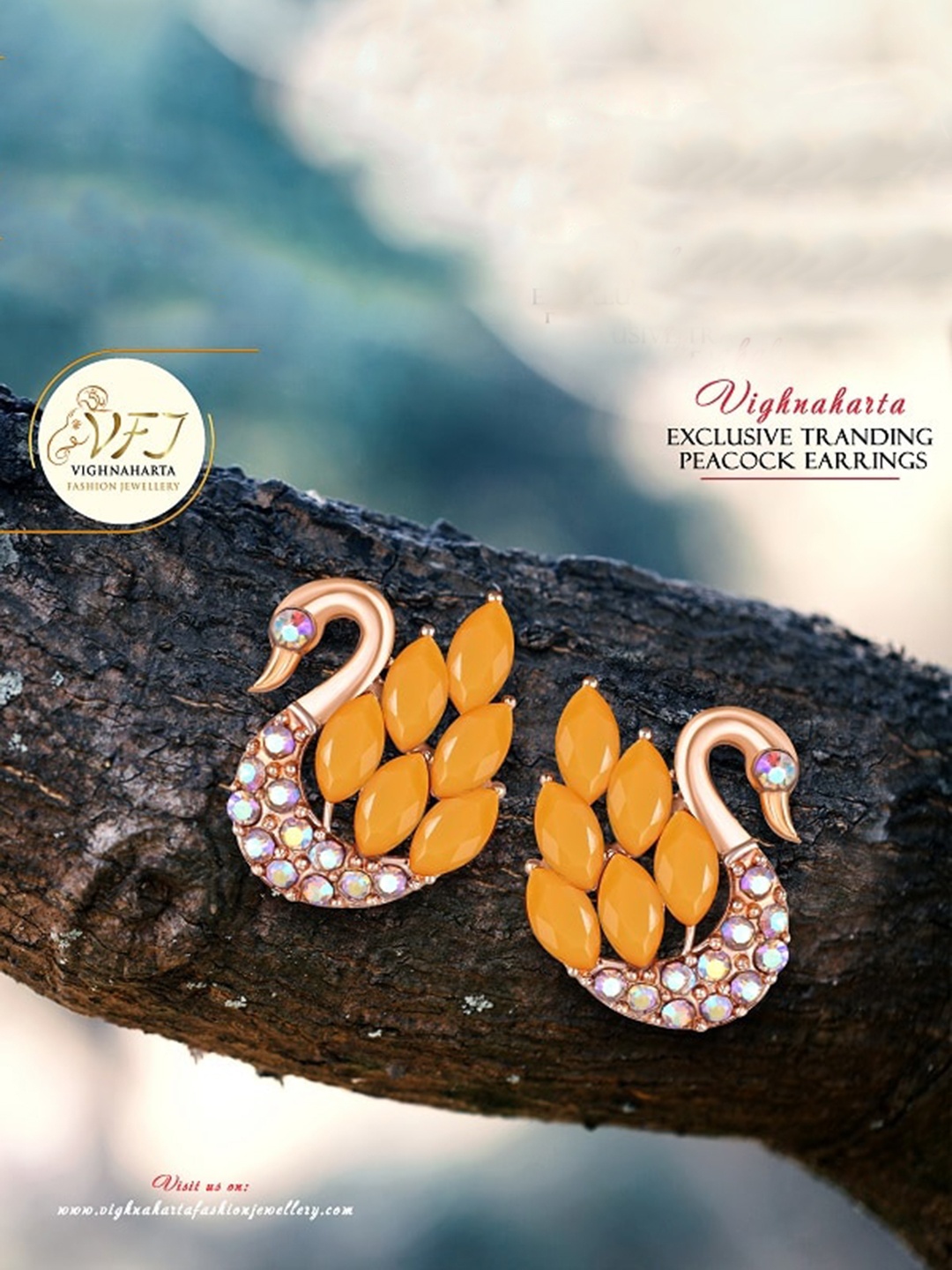 

Vighnaharta Gold-Plated Peacock Shaped CZ Studs Earrings