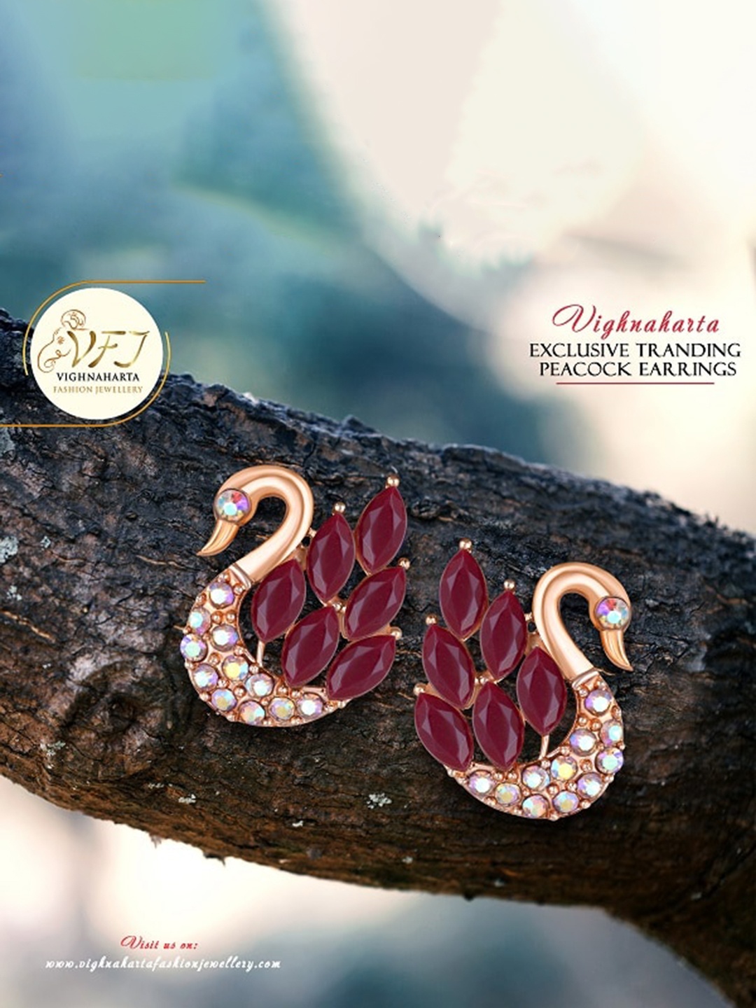 

Vighnaharta Rose Gold-Plated Peacock Shaped CZ Studs Earrings