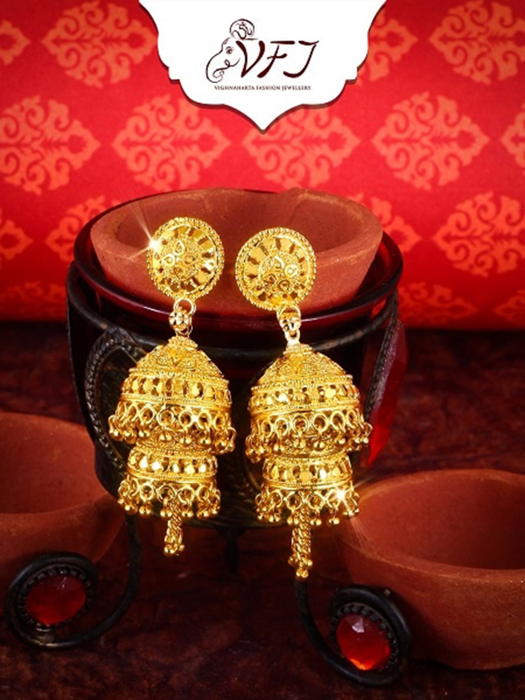 

Vighnaharta Gold-Plated Dome Shaped Jhumkas