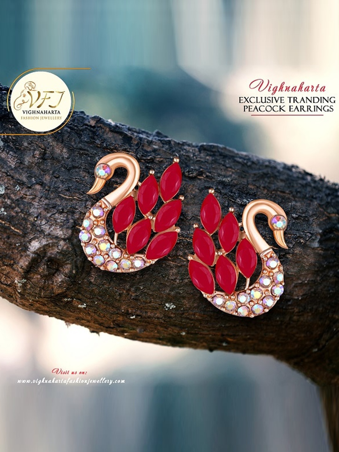 

Vighnaharta Gold-Plated CZ Studded Peacock Shaped Studs Earrings