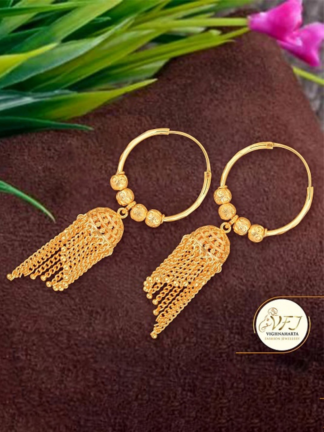 

Vighnaharta Gold-Plated Dome-Shaped Hoop Earrings