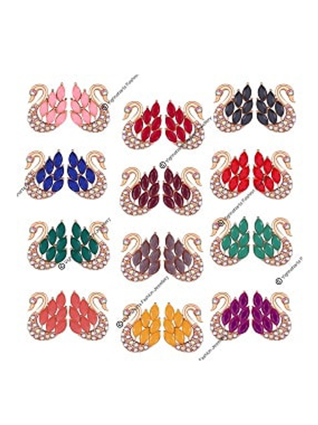 

Vighnaharta Set Of 12 Rose Gold-Plated Peacock Shaped CZ Studs Earrings