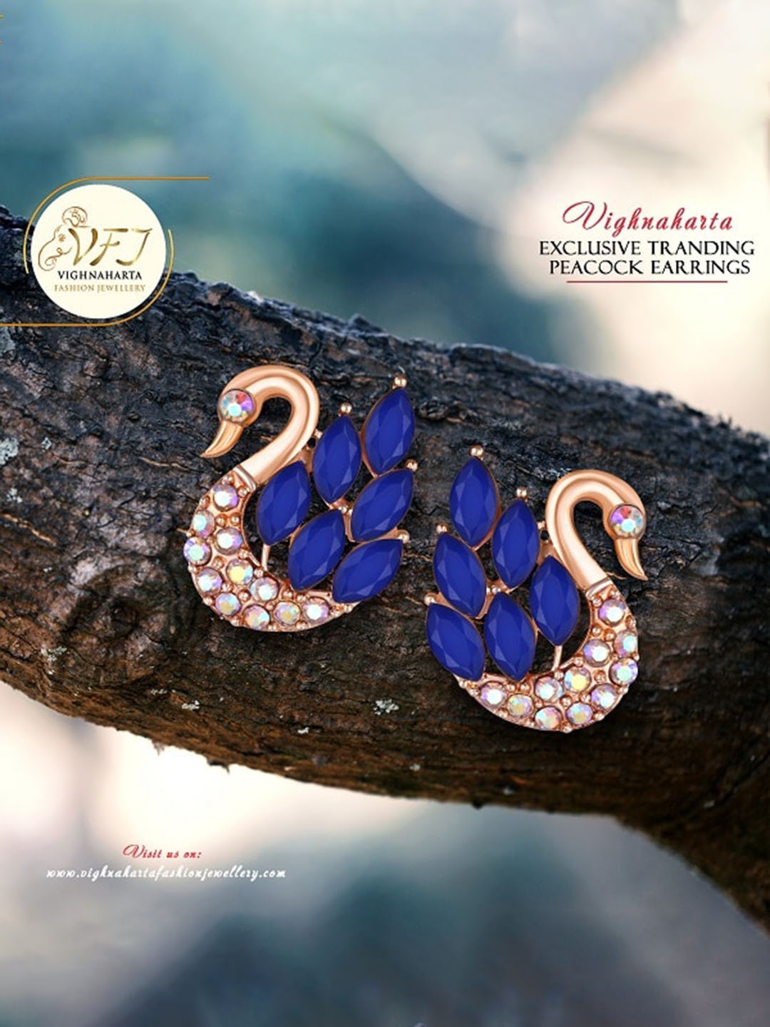 

Vighnaharta Gold-Plated CZ Studded Peacock Shaped Studs Earrings