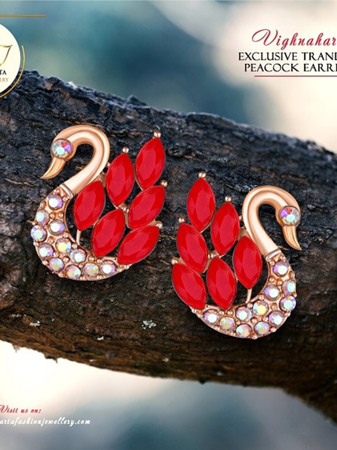 

Vighnaharta Gold-Plated Peacock Shaped CZ Studs Earrings