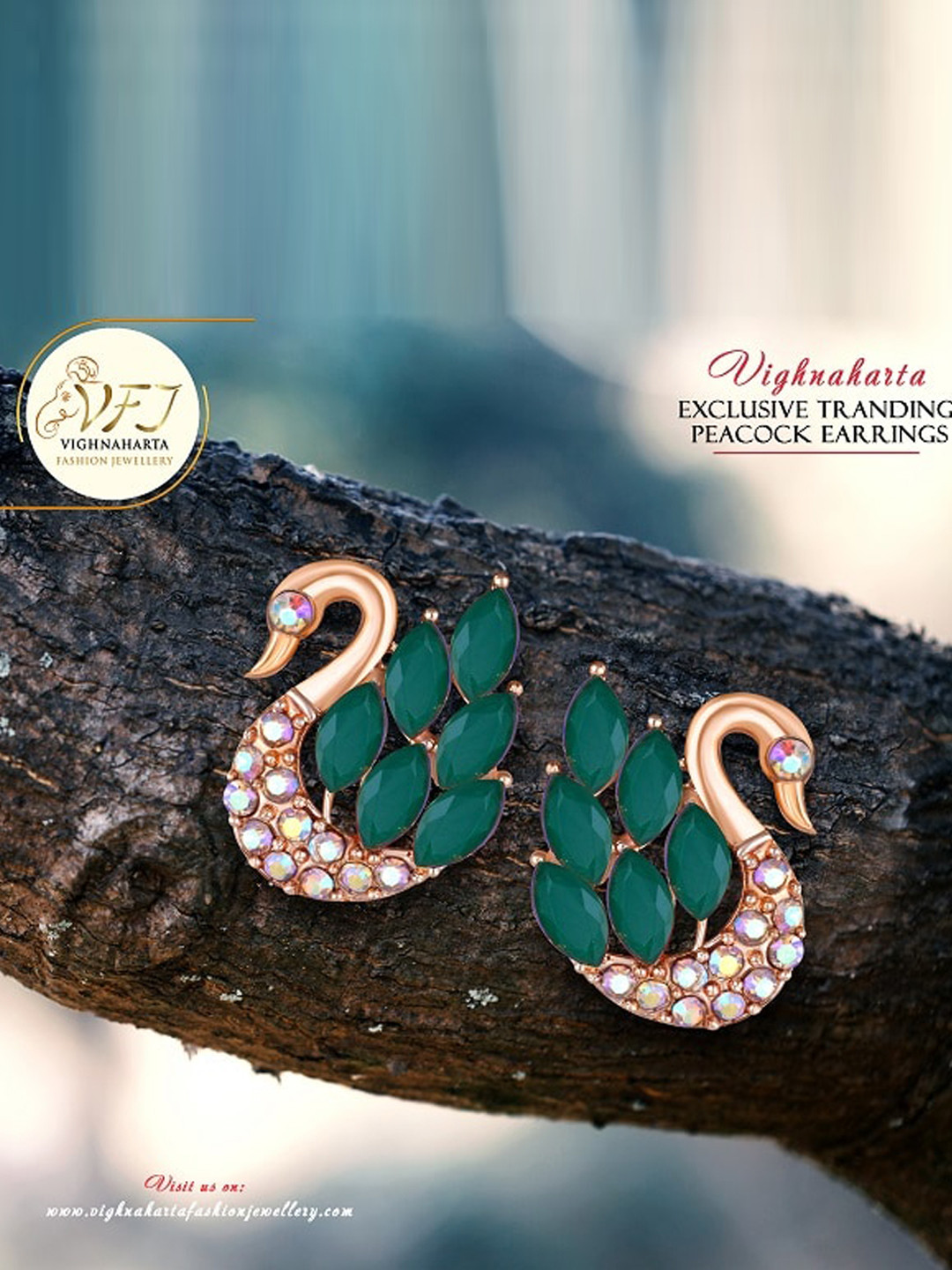 

Vighnaharta Rose Gold-Plated Peacock Shaped CZ Studs Earrings
