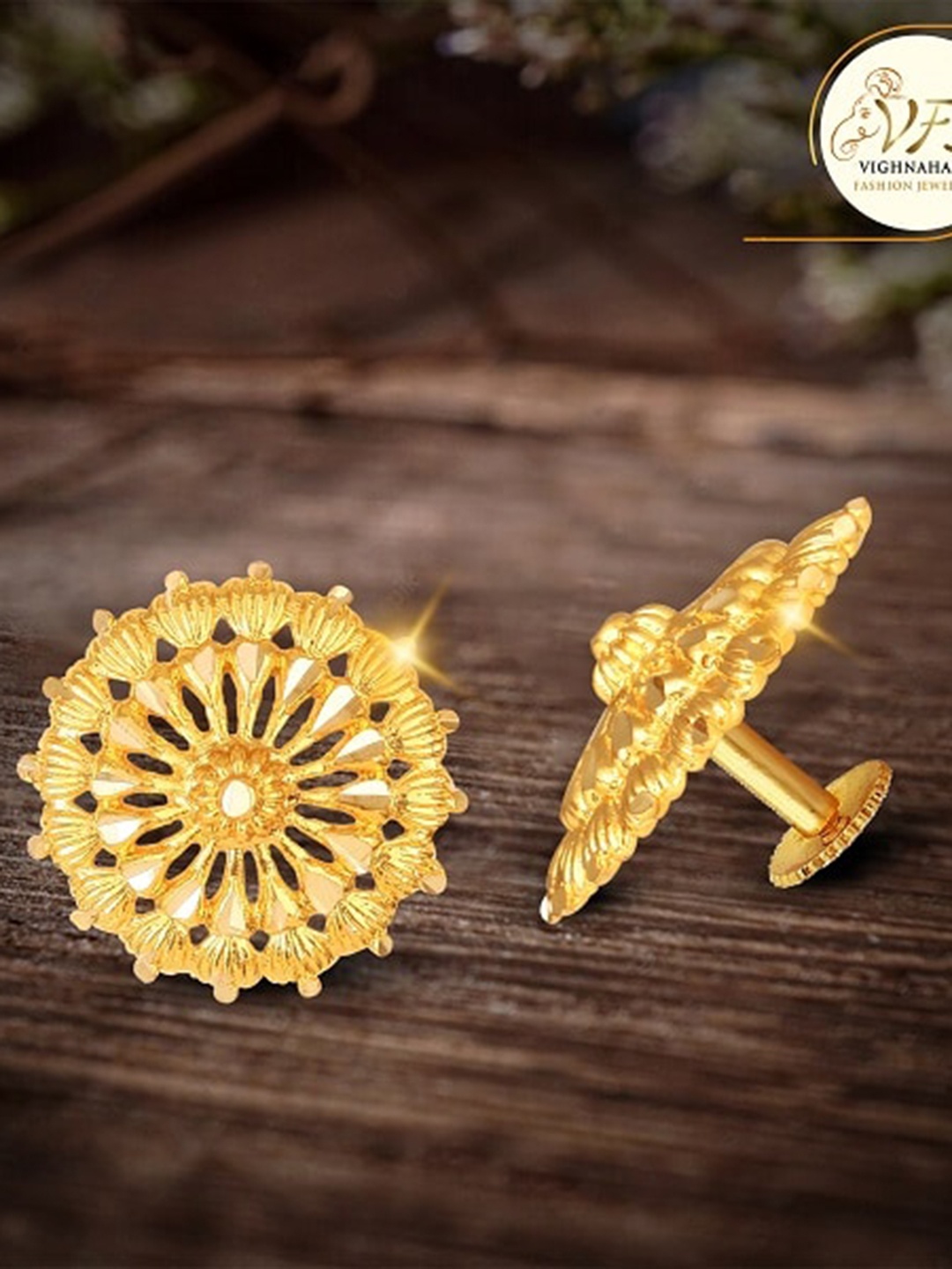 Vighnaharta Gold-Plated Floral Studs Earrings
