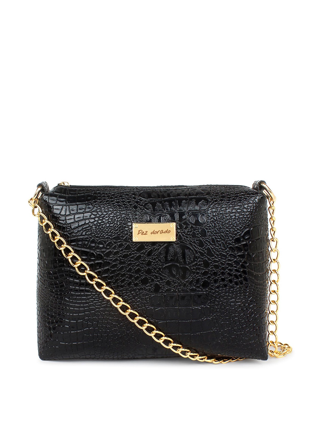 

Pez dorado Textured Structured Sling Bag, Black