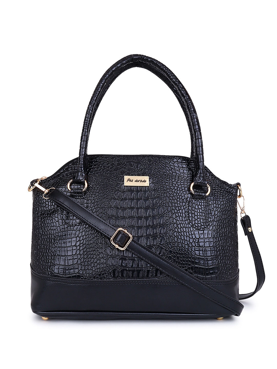 

Pez dorado Textured PU Structured Handheld Bag, Black