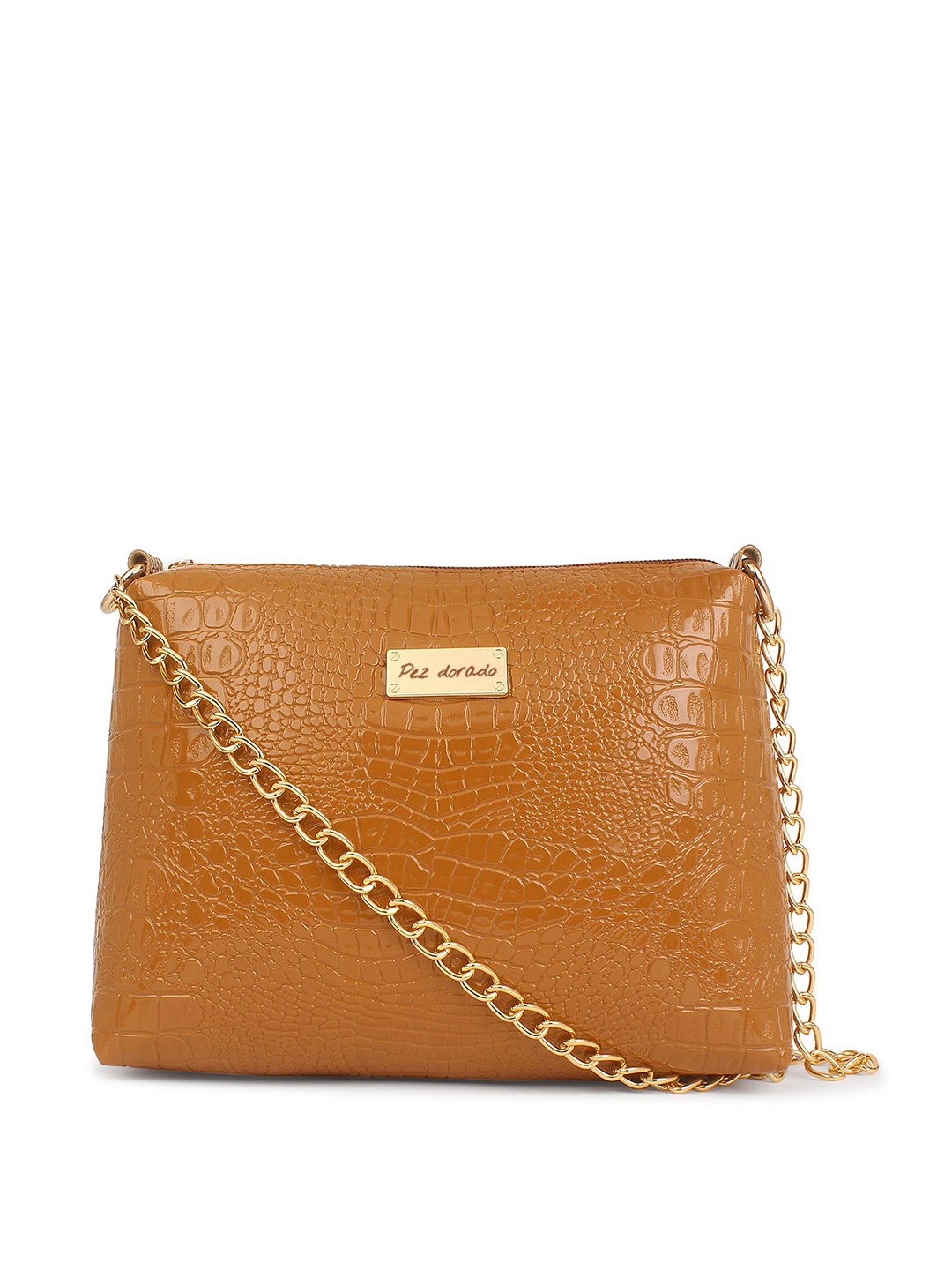 

Pez dorado Textured PU Structured Sling Bag, Mustard