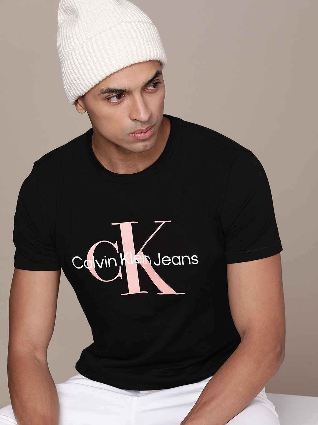 

Calvin Klein Jeans Brand Logo Printed Pure Cotton Slim Fit T-shirt, Black
