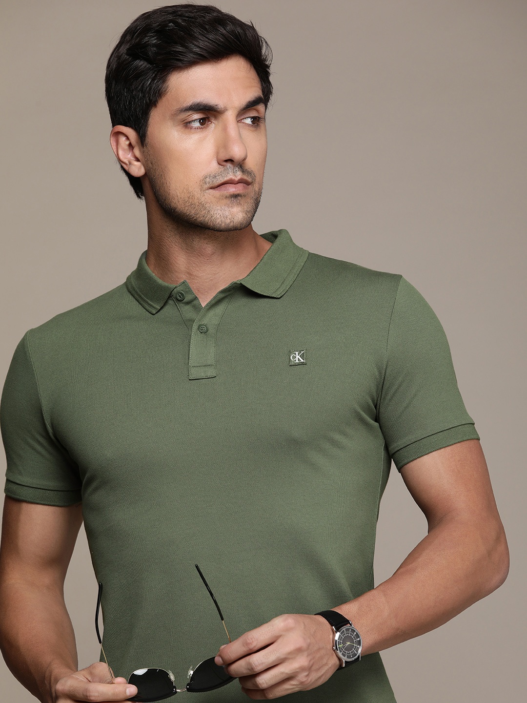 

Calvin Klein Jeans Polo Collar Slim Fit Casual T-shirt, Olive