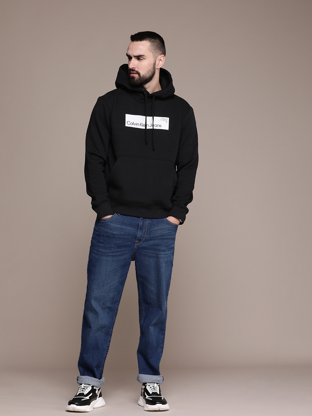 

Calvin Klein Jeans Brand Logo Printed Hooded Sweatshirt, Black