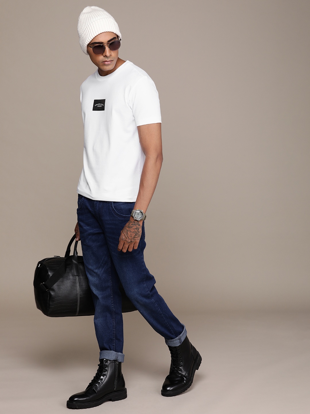 

Calvin Klein Jeans Brand Logo Printed Slim Fit T-shirt, White