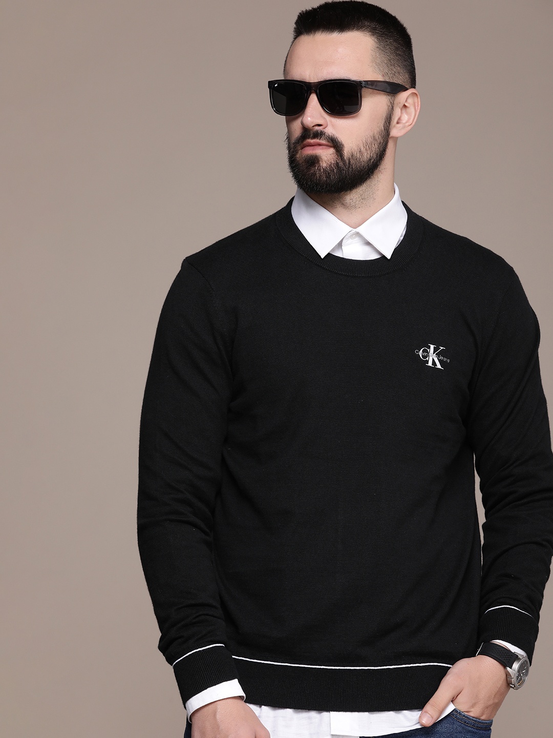 

Calvin Klein Jeans Brand Logo Embroidered Pullover Sweater, Black