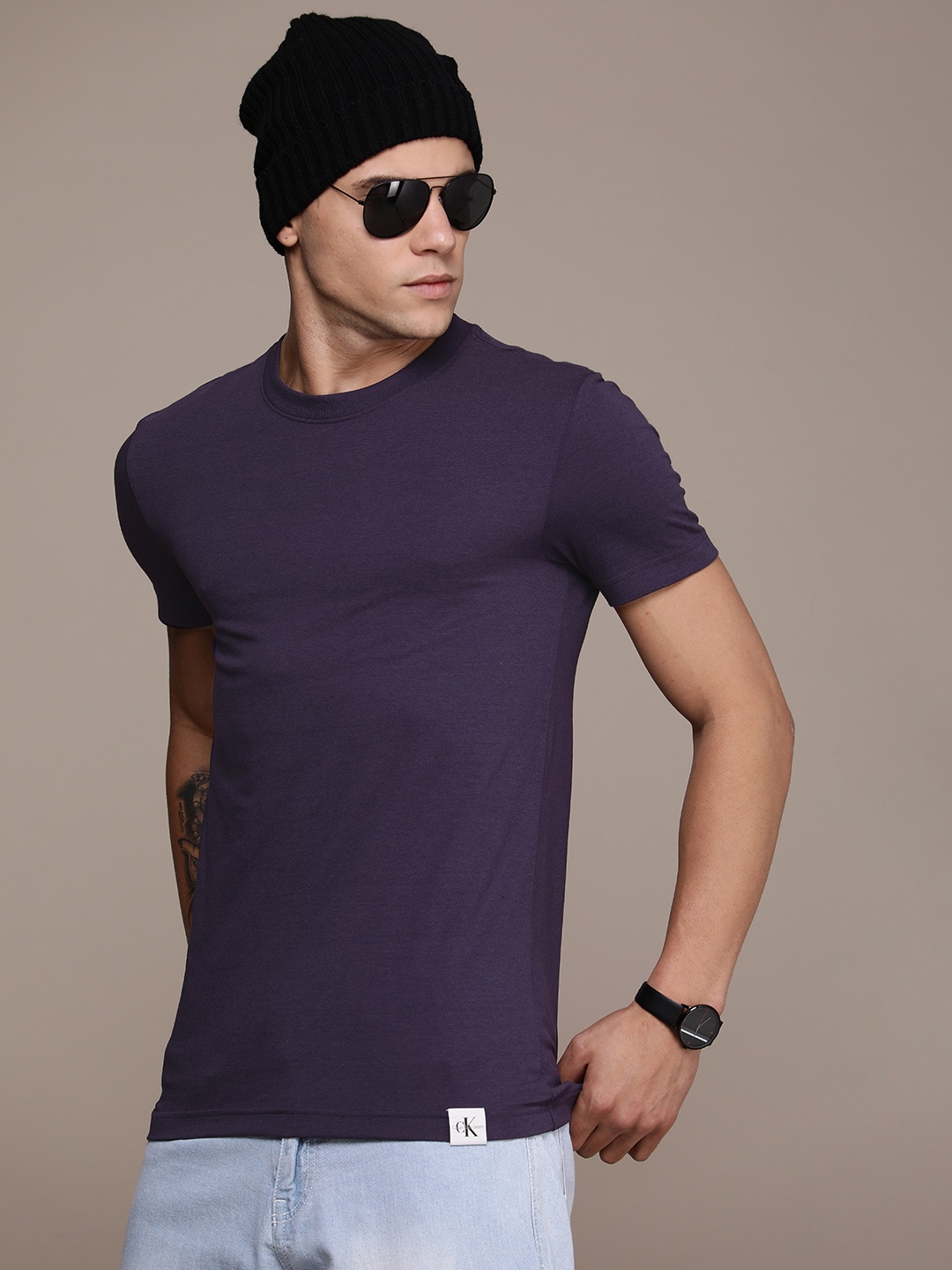 

Calvin Klein Jeans Round Neck Slim Fit T-shirt, Purple