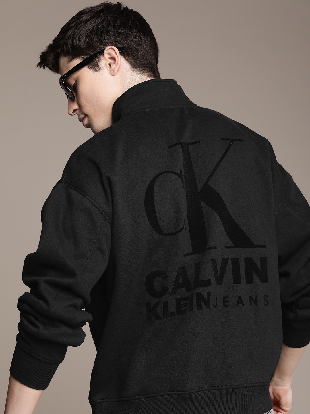 

Calvin Klein Jeans Mock Collar Placement Brand Logo Print Detail Sweatshirt, Black