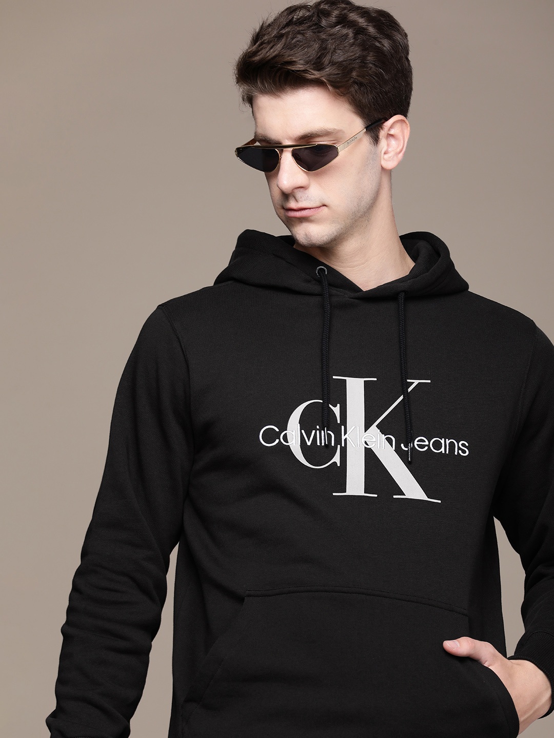 

Calvin Klein Jeans Pure Cotton Brand Logo Printed Hooded Sweatshirt, Black