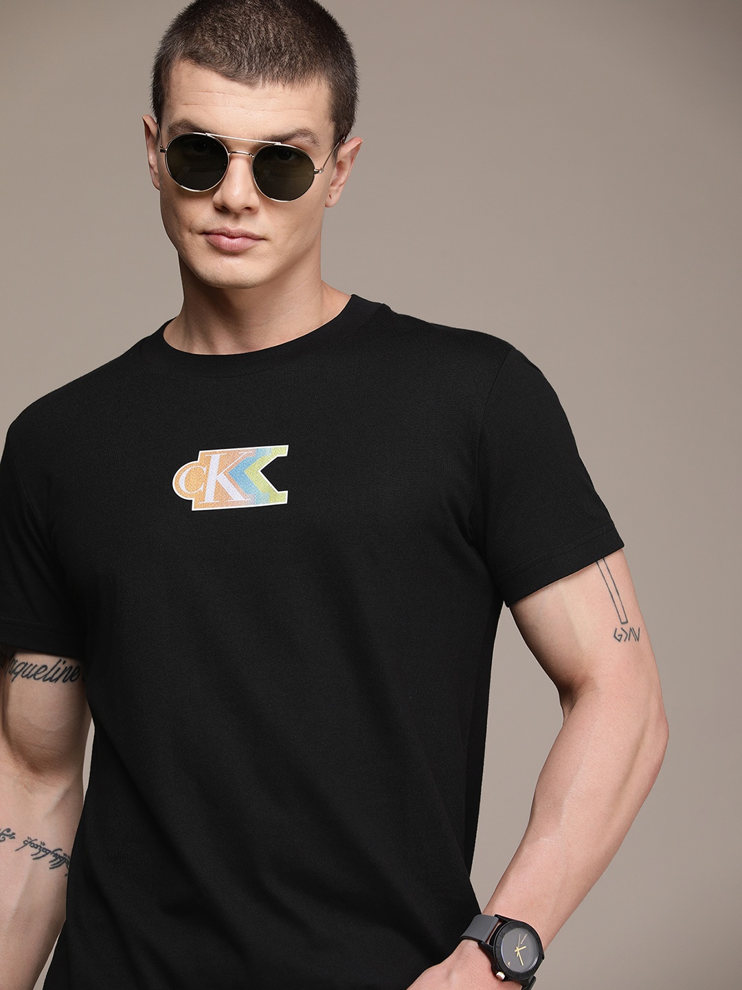 

Calvin Klein Jeans Brand Logo Printed Regular Fit Casual T-shirt, Black