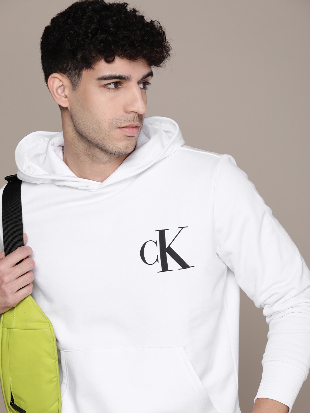 

Calvin Klein Jeans Brand Logo Printed Hooded Pullover Sweatshirt, White