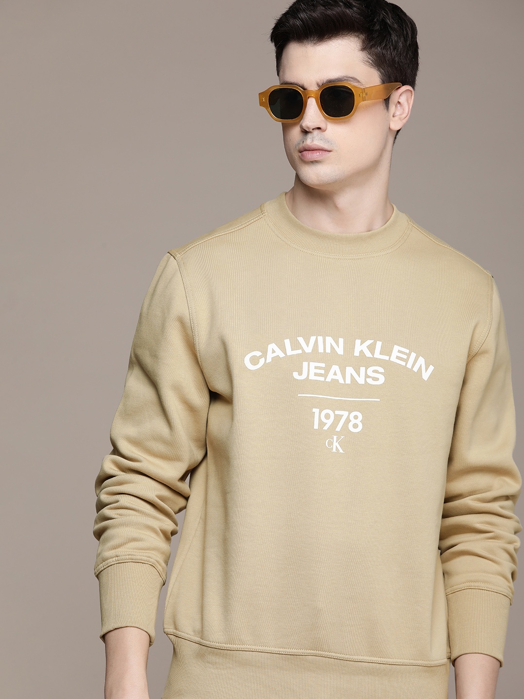 

Calvin Klein Jeans Brand Logo Printed Casual Sweatshirt, Beige