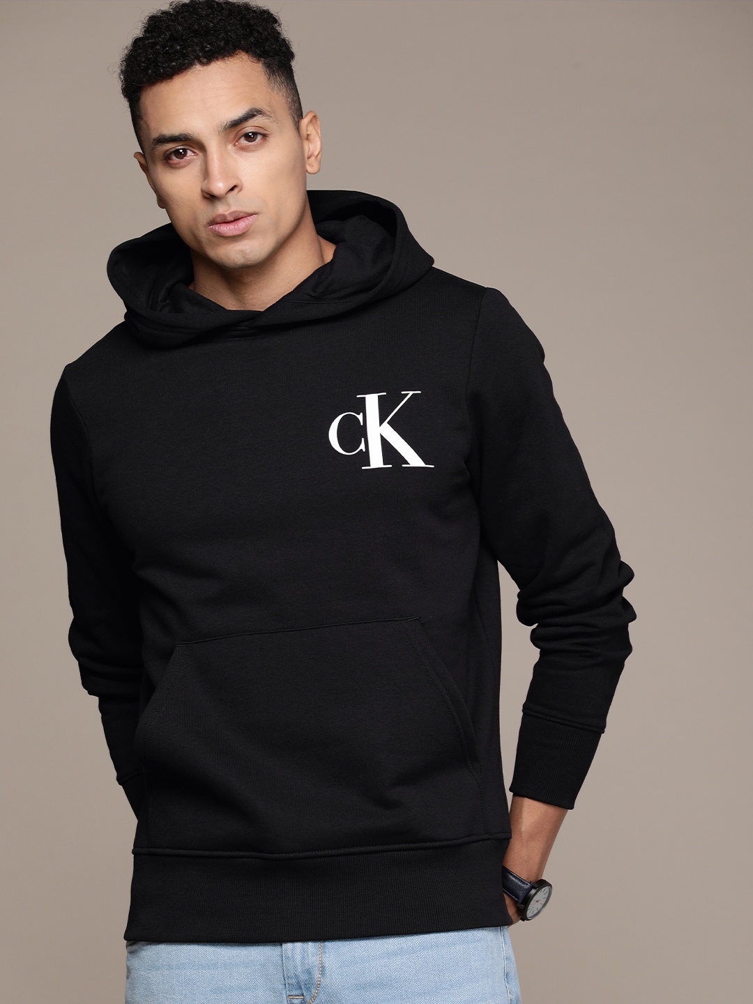 

Calvin Klein Jeans Brand Logo Printed Hooded Sweatshirt, Black