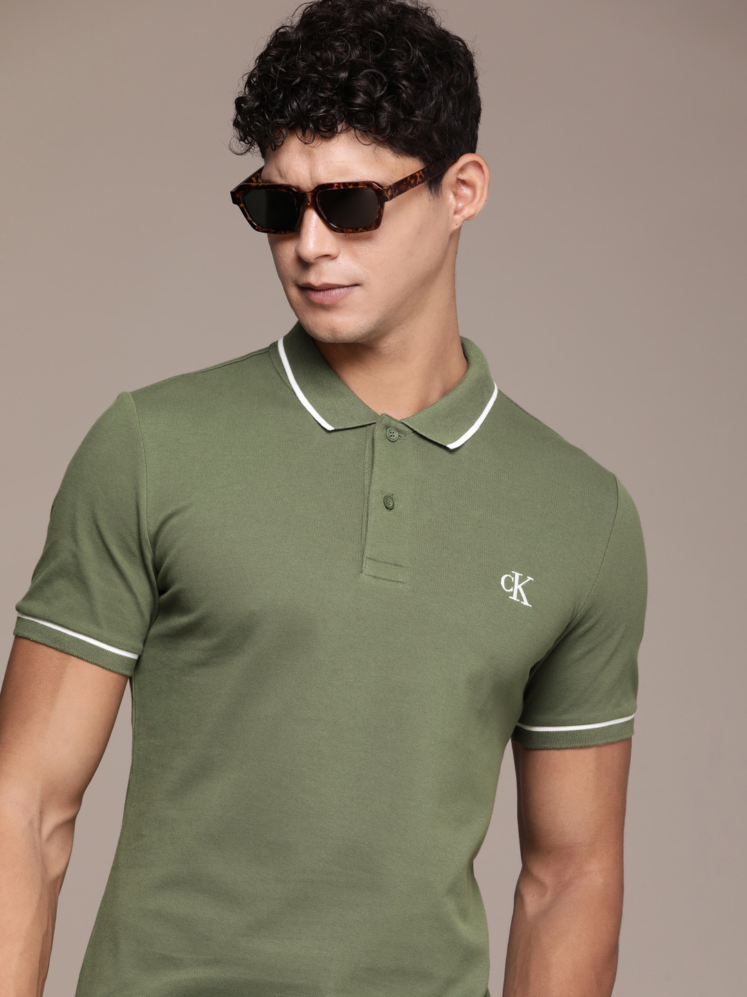 

Calvin Klein Jeans Solid Polo Collar Slim Fit Casual T-shirt, Olive